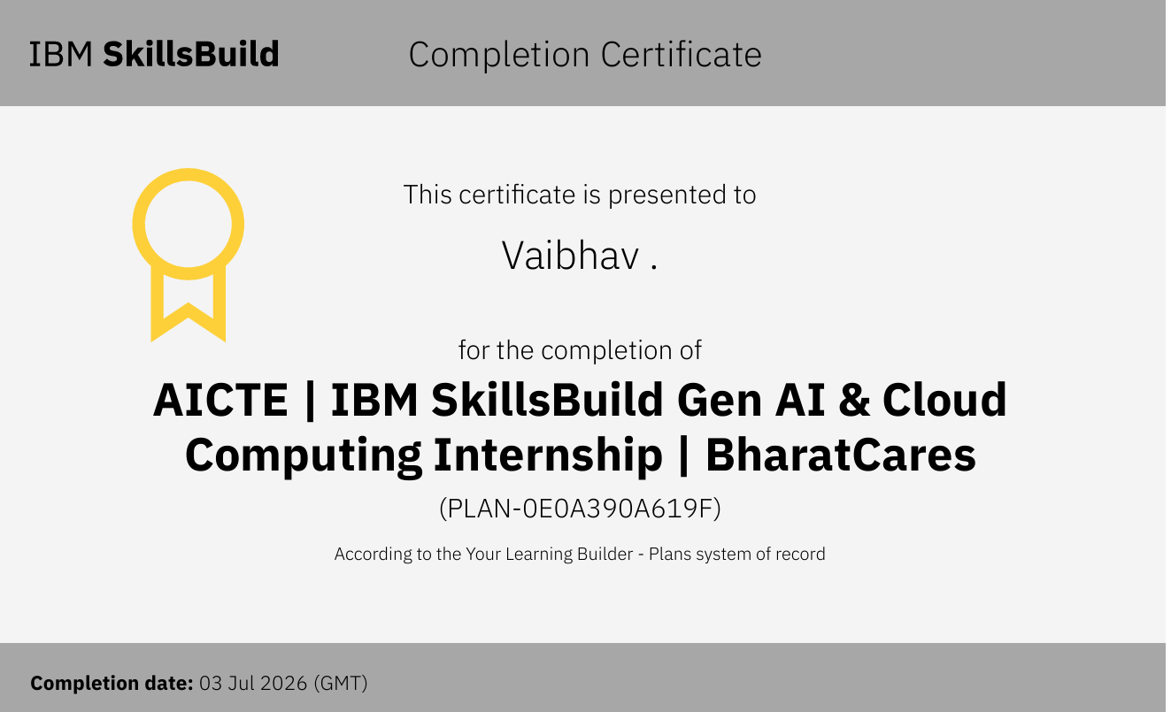 AICTE and IBM SkillsBuild Generative AI and Cloud internship credential