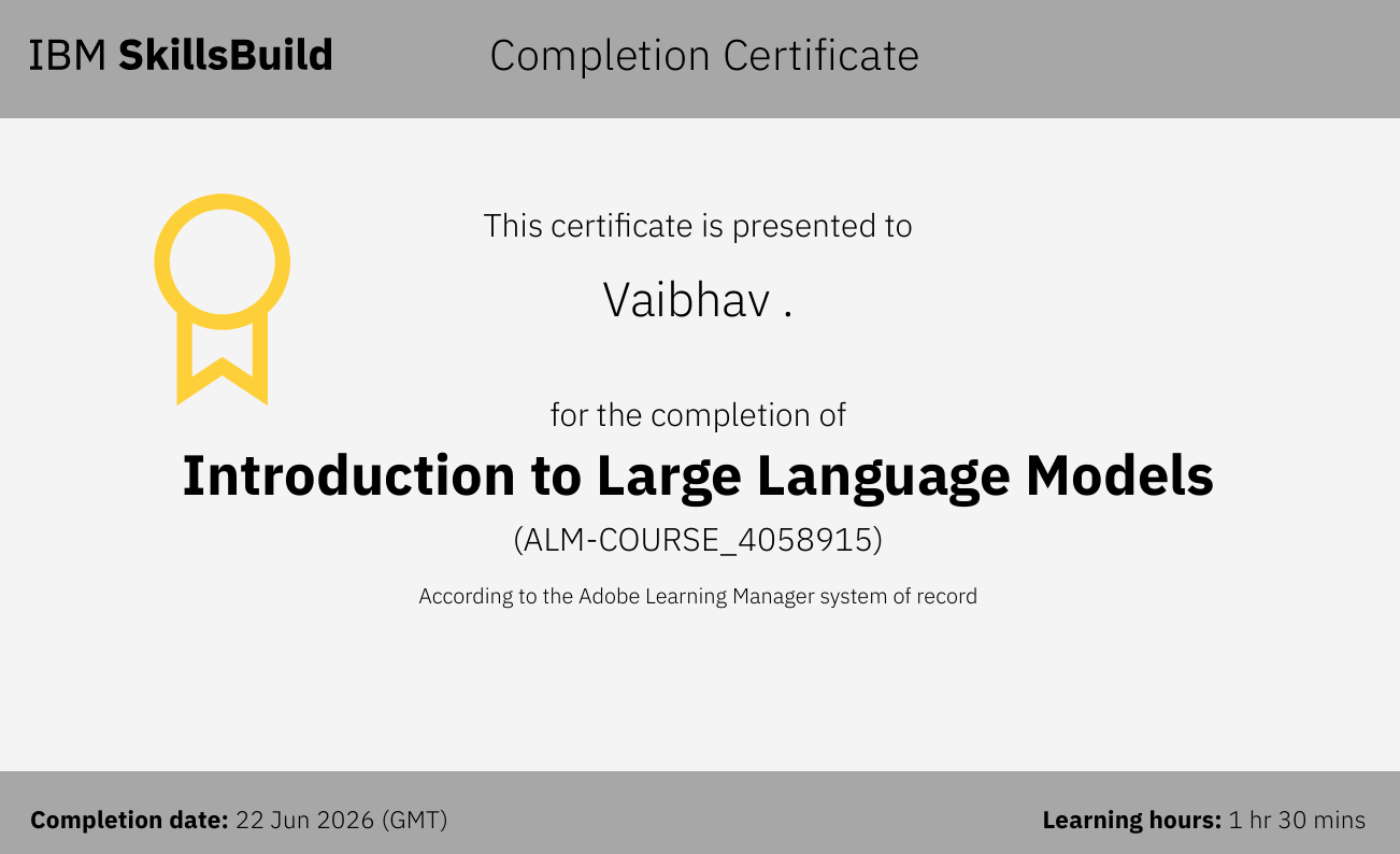 Introduction to Large Language Models certificate
